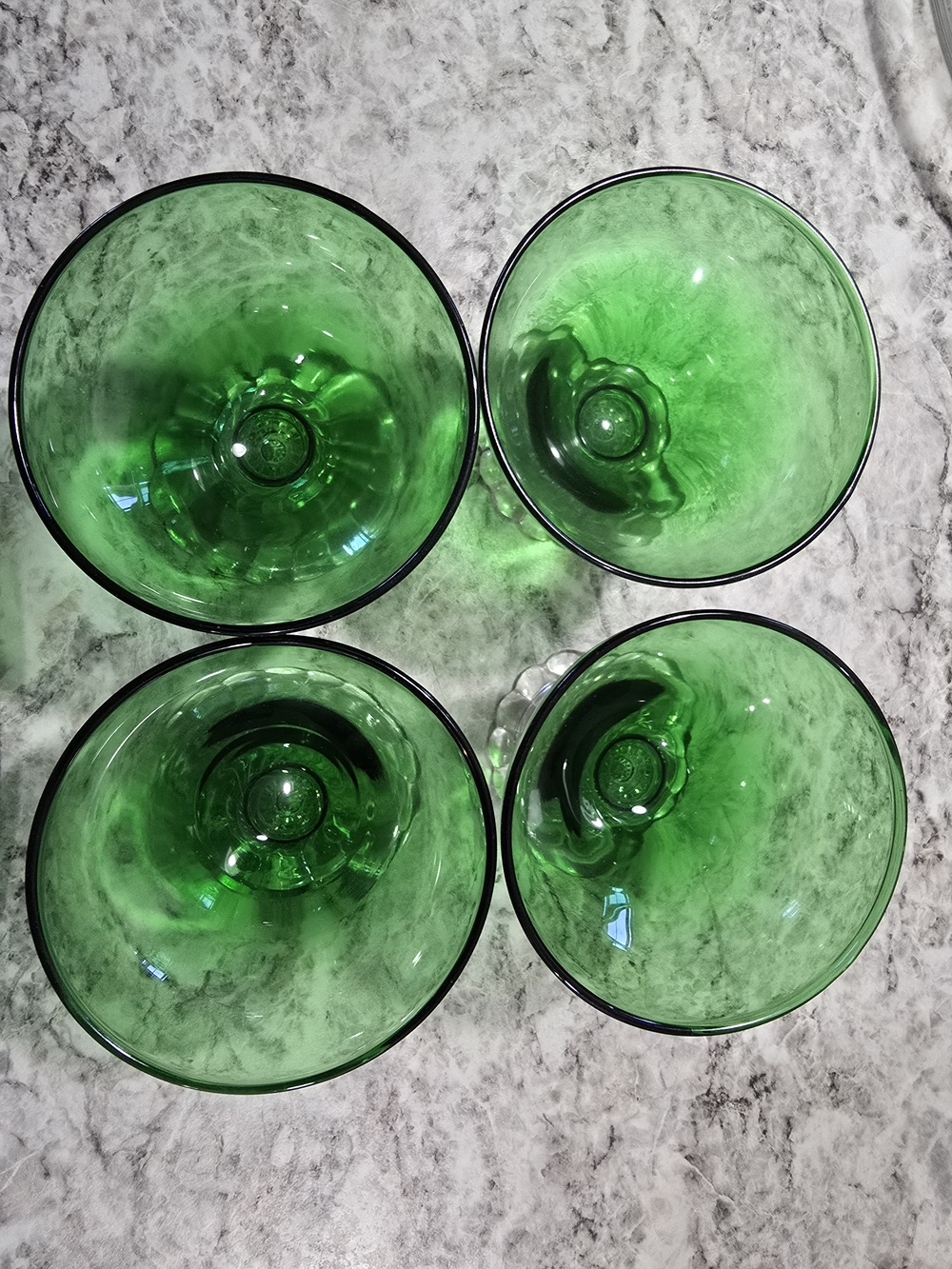 Set of 4 Green Glass Dessert/Cocktail Bowls